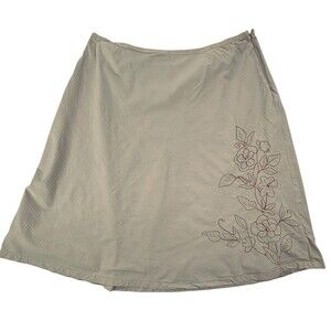 VTG Field Gear Skirt Embroidered Sequin Flowers Textured Cotton Khaki 16 READ